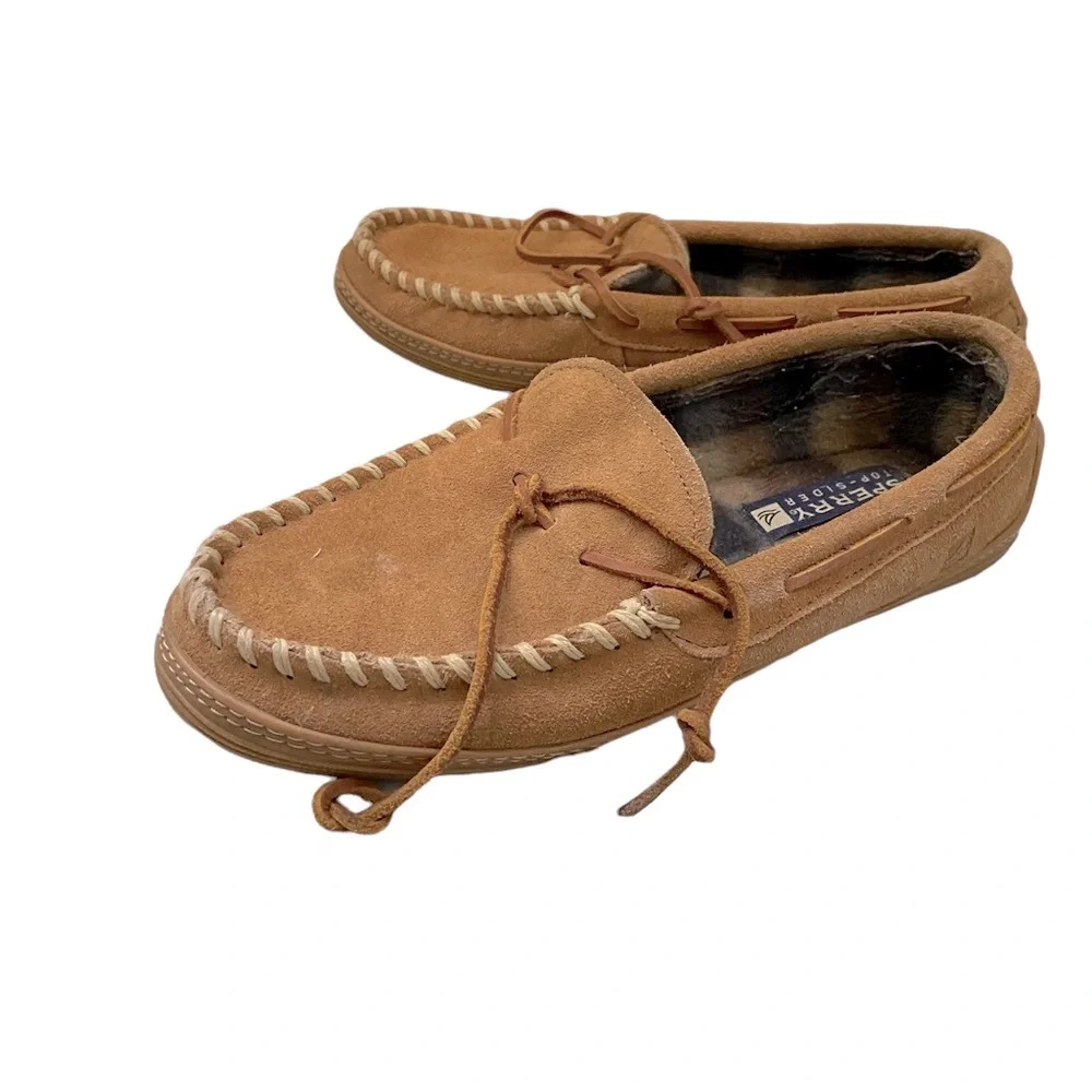 Sperry House Shoes Loafer Slippers Top Sider Fleece Lined Leather Lounge M8 W10